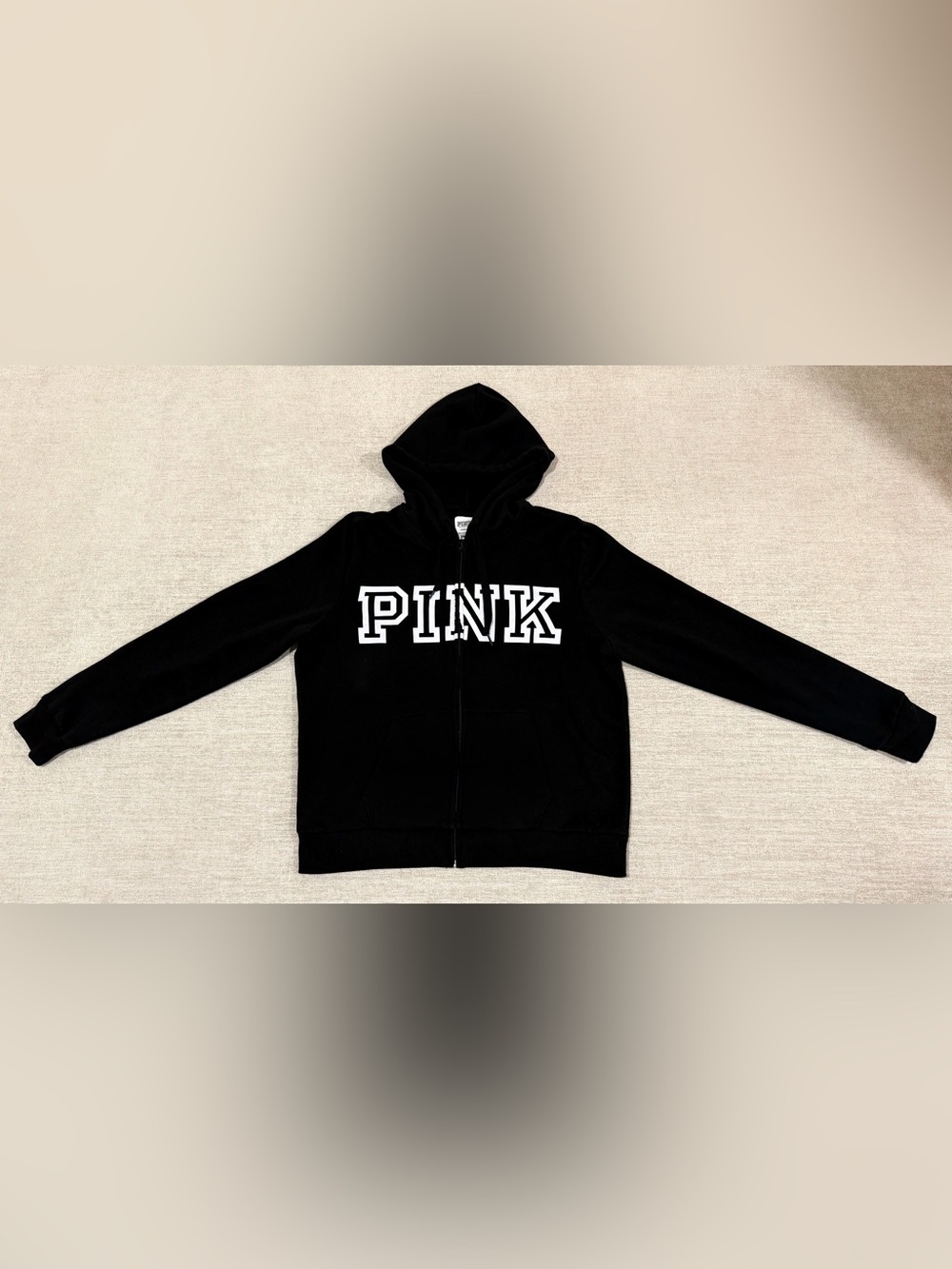 Victoria’s Secret PINK Black Varsity Logo Full Zip Hoodie Large